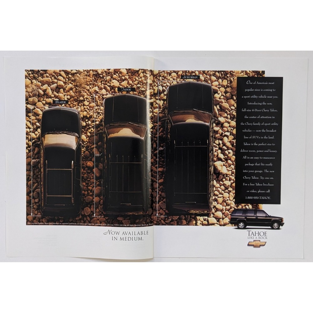 Vintage‎ 1995 Print Ad Chevrolet Tahoe Blazer Suburban SUV Lineup 2 Page Spread